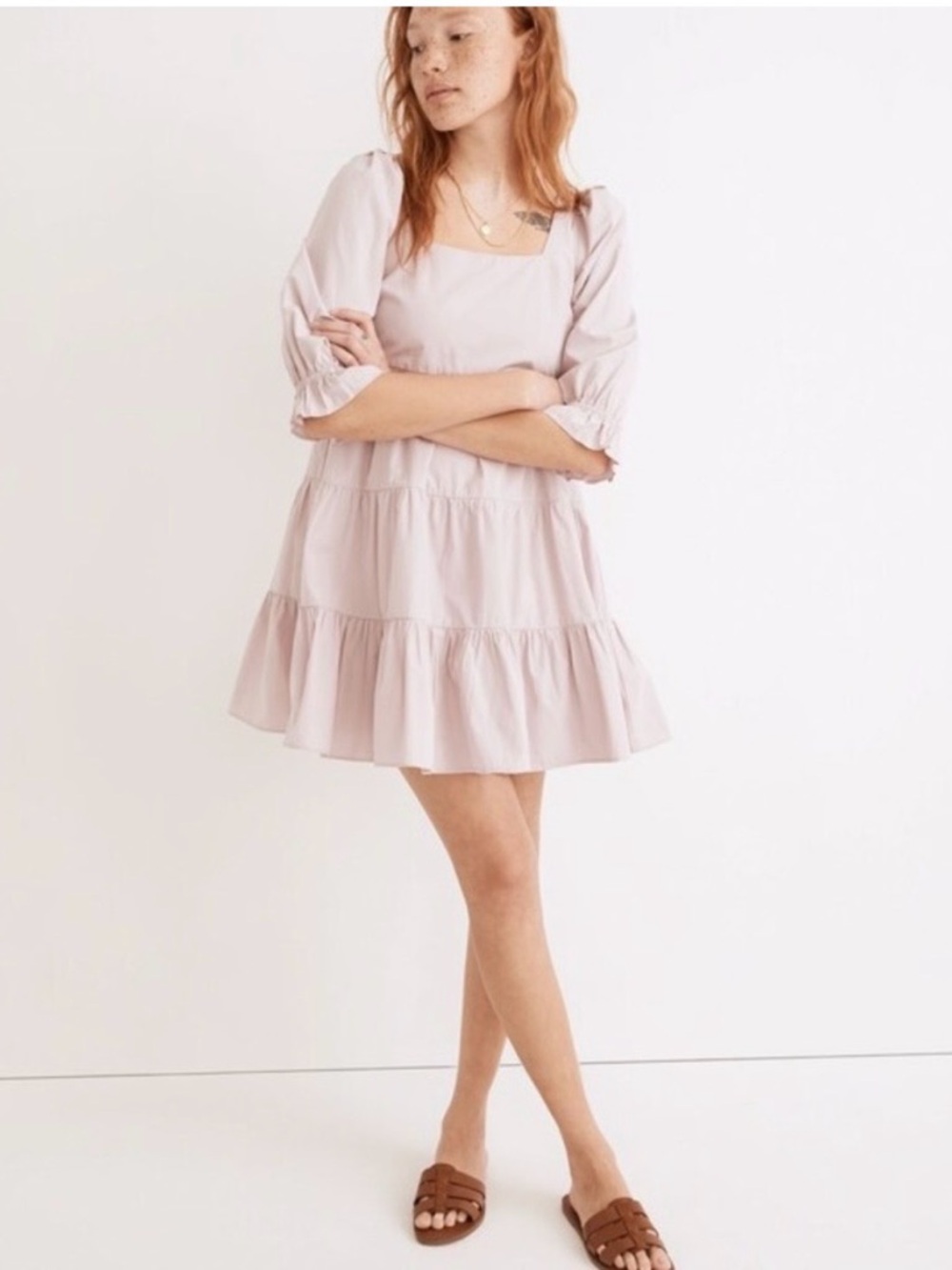 Madewell Blush Pink Spring Wedding Guest Dress Puff Sleeve Size 14